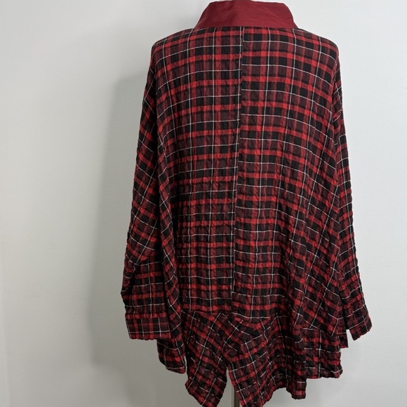 Kedem Sasson Top Women's One Size Red Plaid Button Up Tunic Oversized Lagenlook - Picture 3 of 14